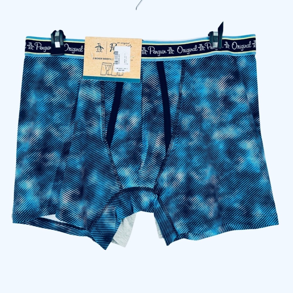 Original Penguin Men's 2-Pack Cotton Stretch Gray Blue Boxer Briefs Size XL NWT